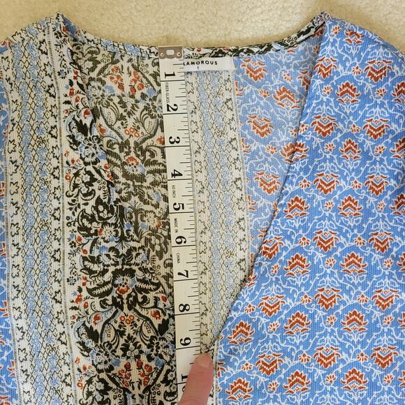 Glamorous Size 8 Blouse Boho Hippie V-Neck Pullover Ruffled Peplum Bell Sleeves - Picture 11 of 15